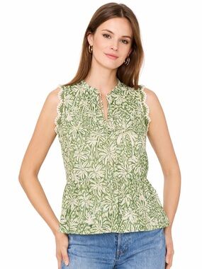 Vince Camuto Peplum-Hem Floral-Print Crocheted-Trim Top Size M